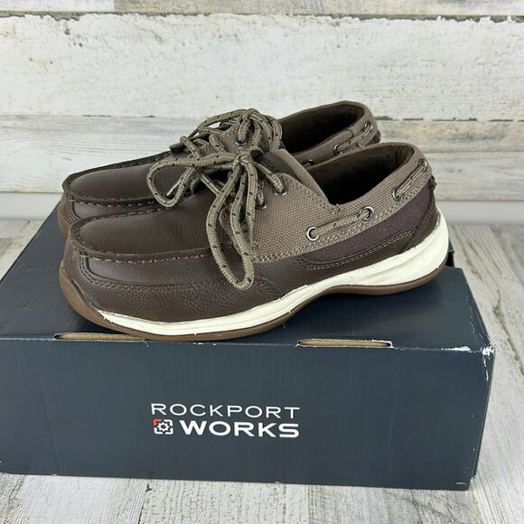 Rockport Works Women’s 6.5 Brown Leather Steel Toe Sailing Club Work Shoes New - Picture 1 of 10